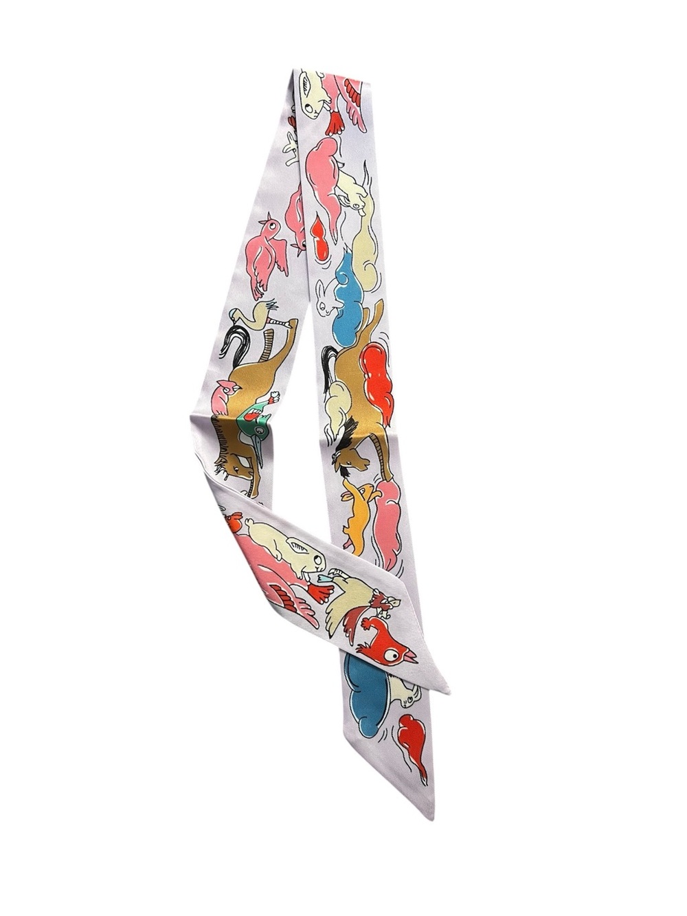 🐴HERMES. Twilly "MILLE ET UN LAPINS" Pinkish multicolored